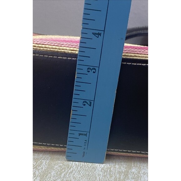 Anne Klein 2 Medium Pink & Yellow Striped Canvas Grab Handbag with Brown Trim - Picture 15 of 16